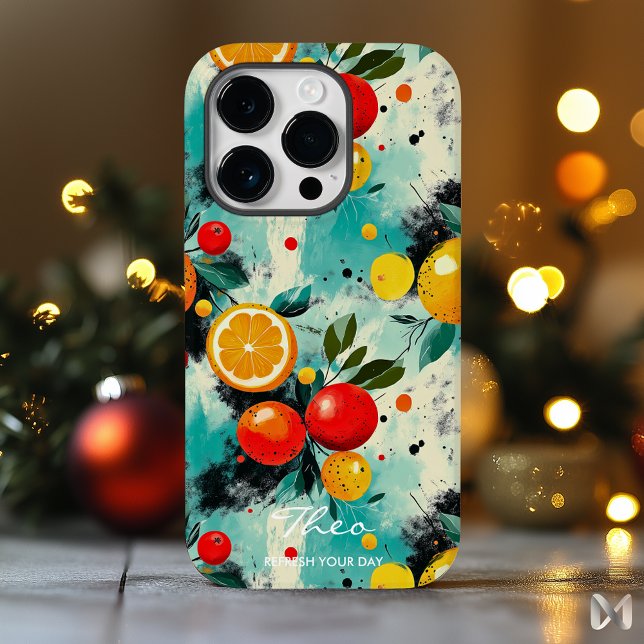 Vibrant Citrus & Berry Mönster på Aqua Background (Skapare uppladdad)