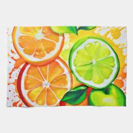 Vibrant Citrus Fruit Stänk Art Kökshandduk