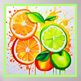 Vibrant Citrus Fruit Stänk Art Poster