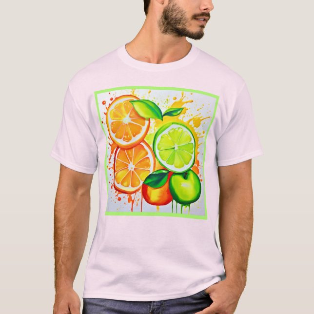Vibrant Citrus Fruit Stänk Art T Shirt (Framsida)