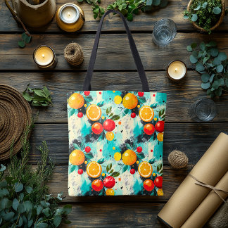 Vibrant Citrus och Apple Thmet Tote Bag Initialer Tygkasse