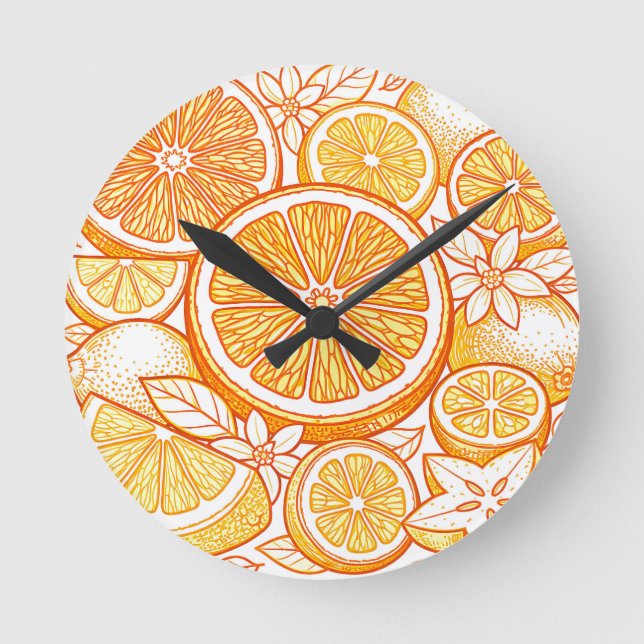 Vibrant Citrus Orange Slice Pattern Rund Klocka (Framsida)