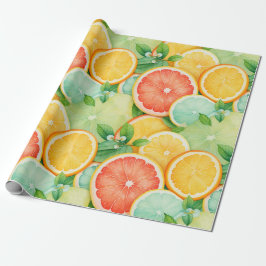 Vibrant Citrus Slice Watercolor Wrap Presentpapper