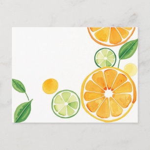 Vibrant Citrus Watercolor på Soft Beige Vykort