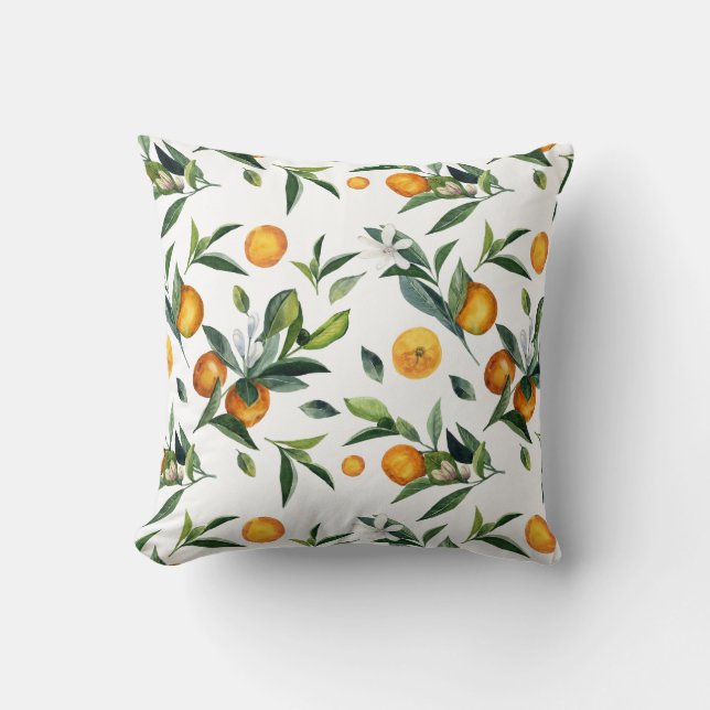 Vibrant citrusvit blomma lämnar Ljussommaren Kudde (Framsida)