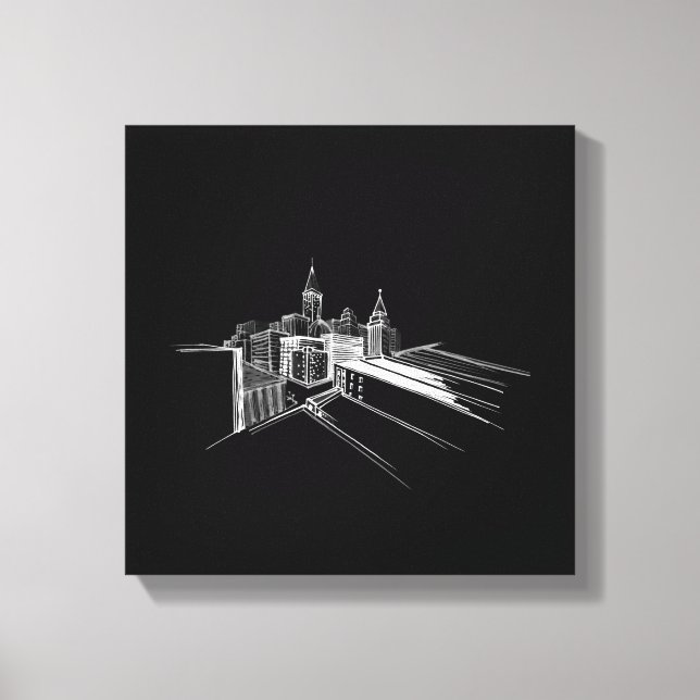 Vibrant City Bridge - unik modern, svart och vit Canvastryck (Framsida)