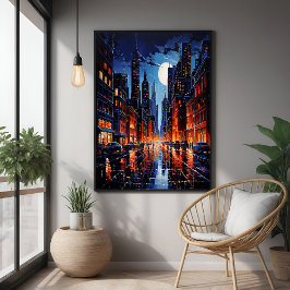 Vibrant Cityscape på nattlig stadskonst Poster