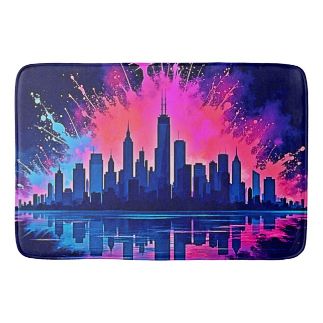 Vibrant Cityscape Stänk Art Badrumsmatta (Framsidan)
