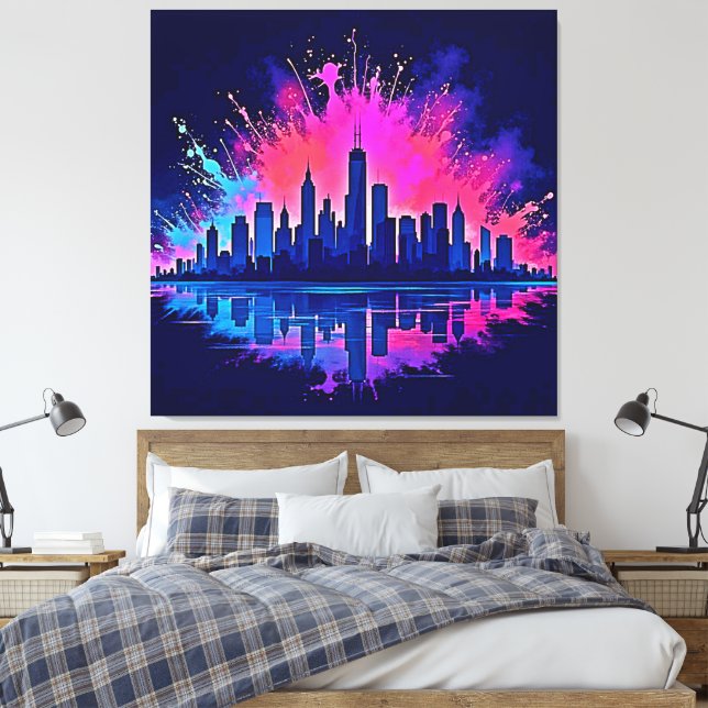 Vibrant Cityscape Stänk Art Canvastryck (Insitu (sovrum))
