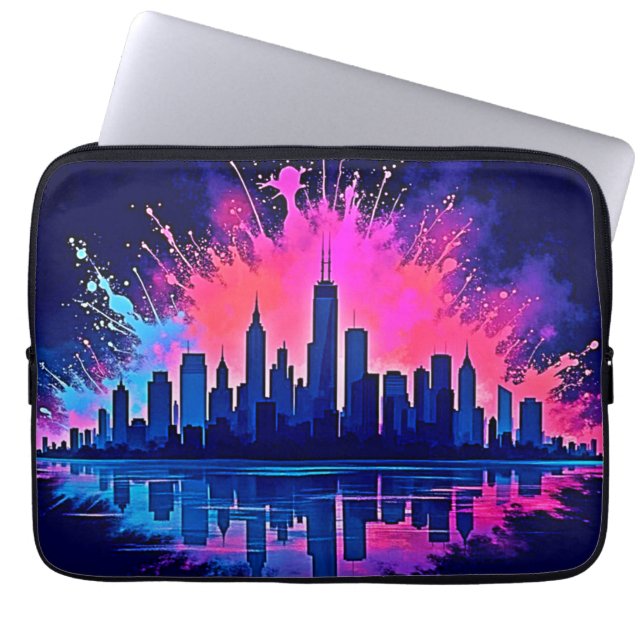 Vibrant Cityscape Stänk Art Laptop Fodral (Framsidan)
