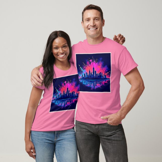 Vibrant Cityscape Stänk Art T Shirt (Unisex)