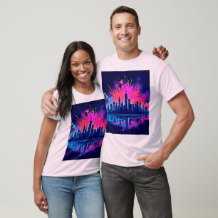 Vibrant Cityscape Stänk Art T Shirt