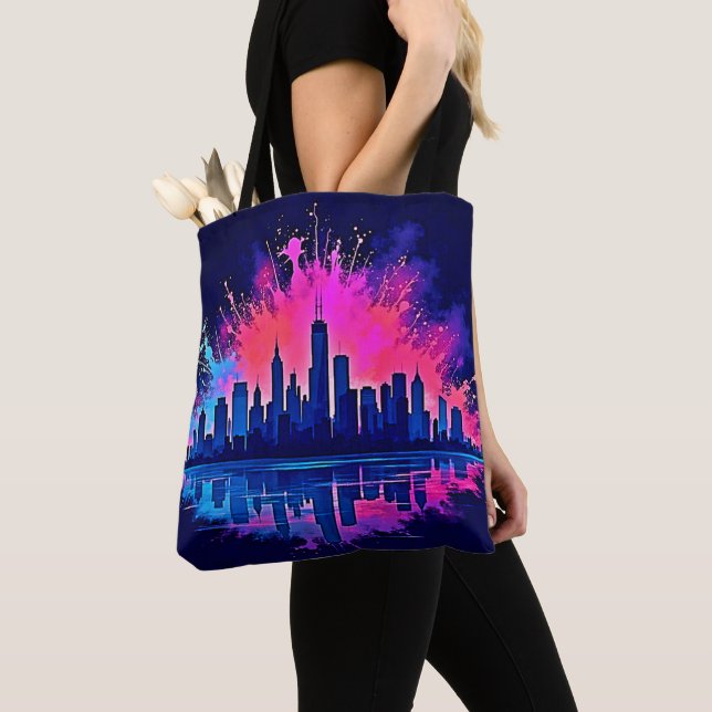Vibrant Cityscape Stänk Art Tygkasse (Närbild)