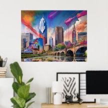 Vibrant Cleveland Ohio Skyline Abstrakt Art