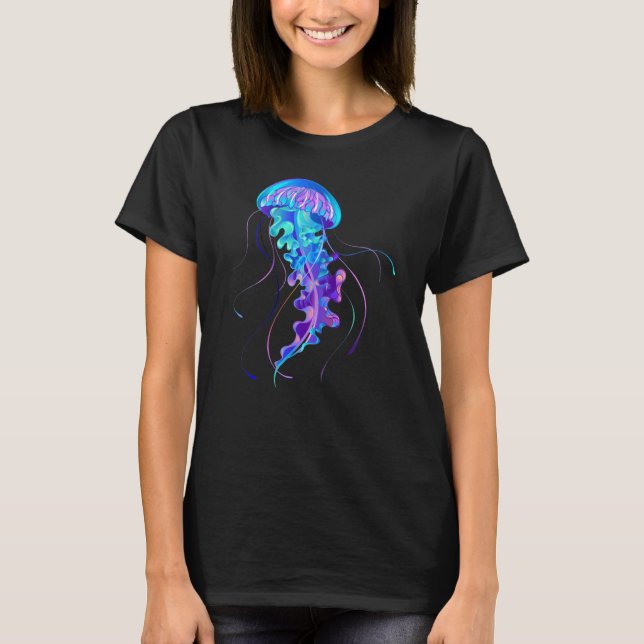Vibrant Color Glowing Jellyfish T Shirt (Framsida)