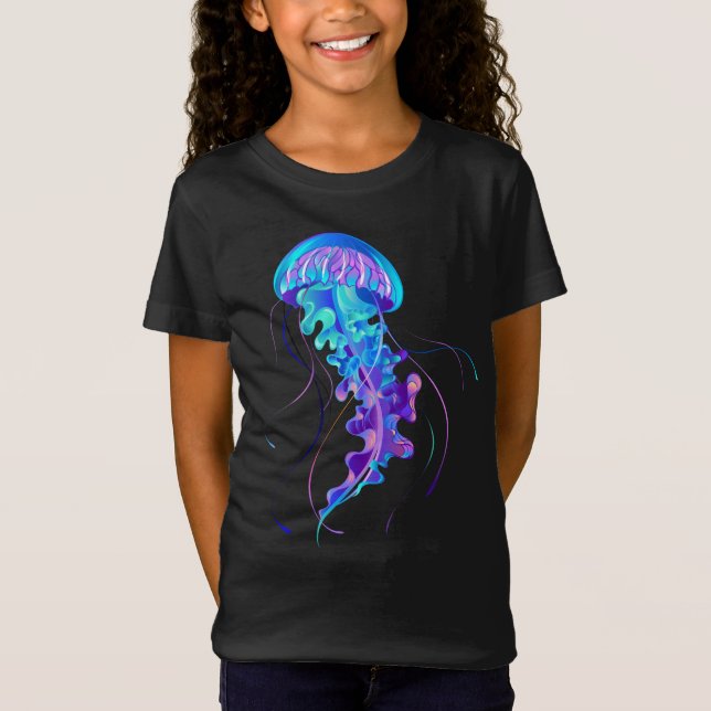 Vibrant Color Glowing Jellyfish T Shirt (Framsida)