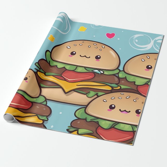 Vibrant Colorful Kawaii Cheeseburgers Presentpapper (Utrullad)