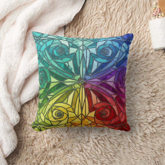 Vibrant Colorful Mosaic Pillow – Geometric Pattern Kudde (Filt)