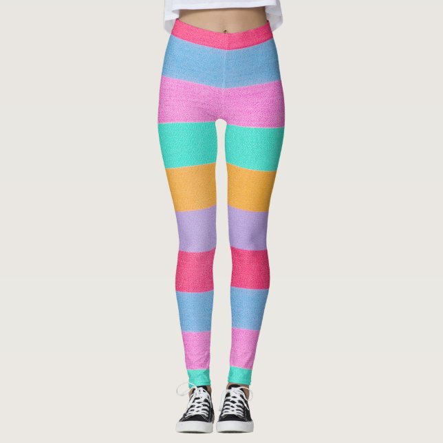 Vibrant Colorful Retro Stripes Leggings (Framsida)