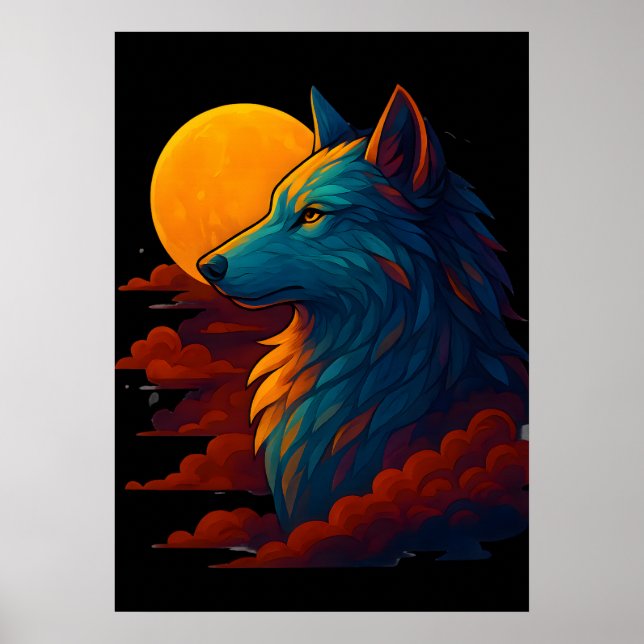 Vibrant Colorful Wolf Art Poster (Framsidan)