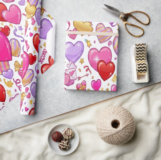 Vibrant Confetti Hearts  Presentpapper (Hantverk)