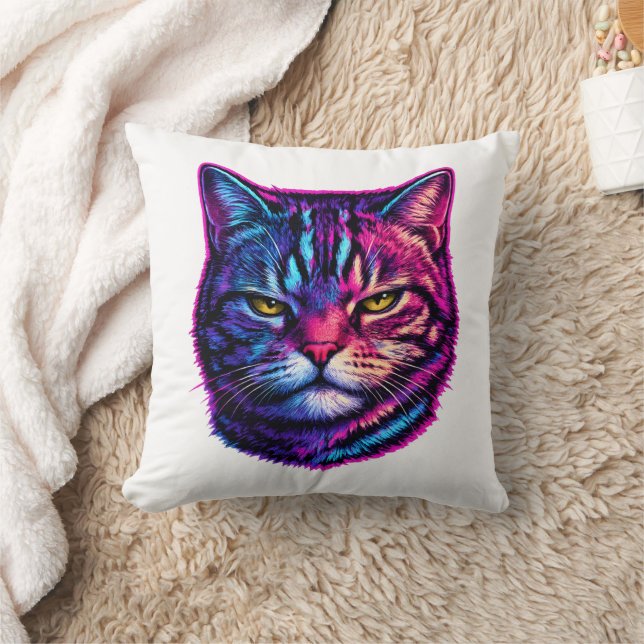 Vibrant & Cool Djurdekor Psykedelisk Katt Kudde (Filt)