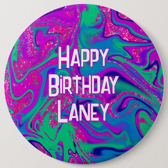 Vibrant Coola Rosa Teal Glitter Girl Grattis på fö Knapp (Framsida)