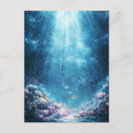 Vibrant Coral Reef and Underwater Sunlight Beams Vykort