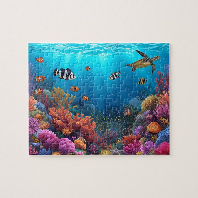 Vibrant Coral Reef Sea Turtle Scene Pussel (Horisontell)