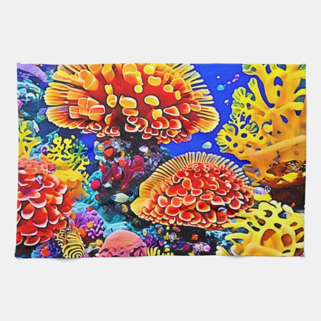 Vibrant Coral Reef Sea Wonder Art Kökshandduk (Horisontell)