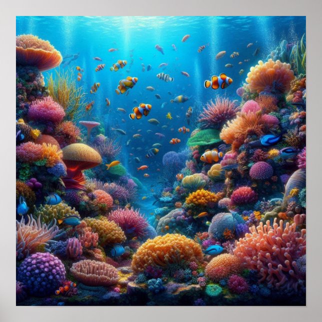 Vibrant Coral Reef with Vivid Clownfish Poster (Framsidan)