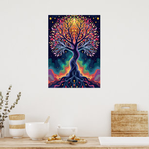 Vibrant Cosmic Träd Poster