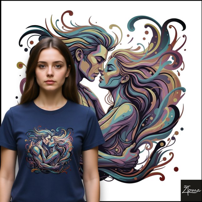Vibrant Couple Embrace Psychedelic Flowing Art T Shirt (Skapare uppladdad)