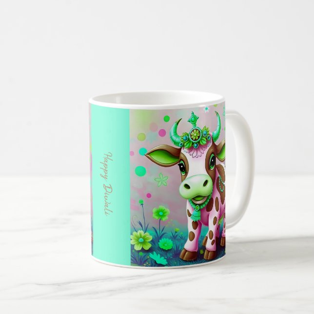 Vibrant Cow Diwali-Dekorationer Kaffemugg (Framsida höger)