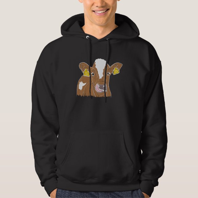 Vibrant Cow Illustration Hoodie (Framsida)