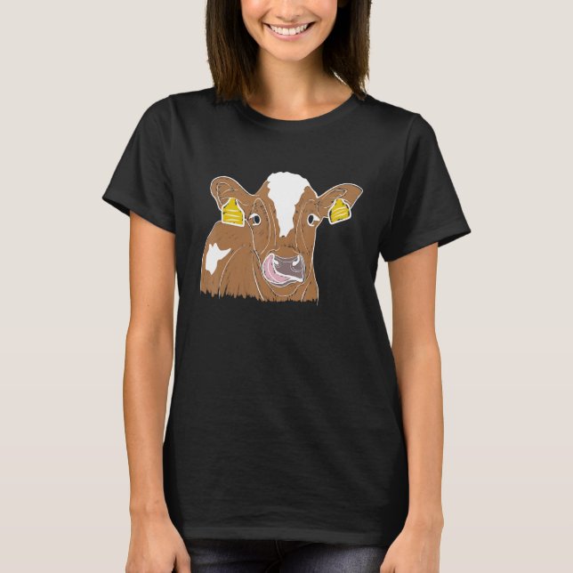 Vibrant Cow Illustration T Shirt (Framsida)