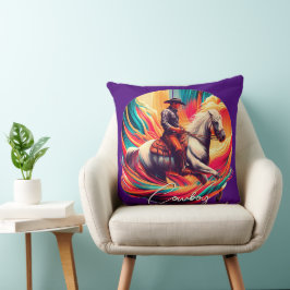 Vibrant Cowboy and Horse Lila Kudde