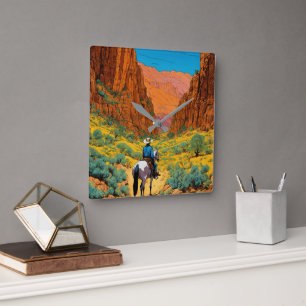 Vibrant Cowboy i Canyon Tintin Tecknad Art Fyrkantig Klocka