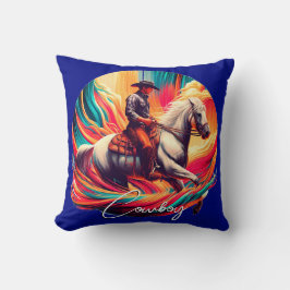 Vibrant Cowboy och Horse Blue Kudde
