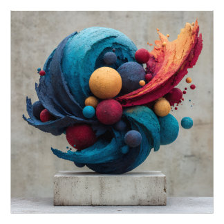 Vibrant Cracked Sphere Explosive Color Sculpture Fototryck