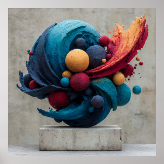 Vibrant Cracked Sphere Explosive Color Sculpture Poster