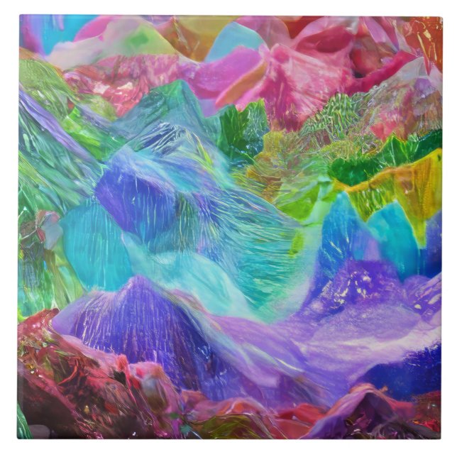 Vibrant Crystal Mountain Abstrakt Kakelplatta (Framsidan)