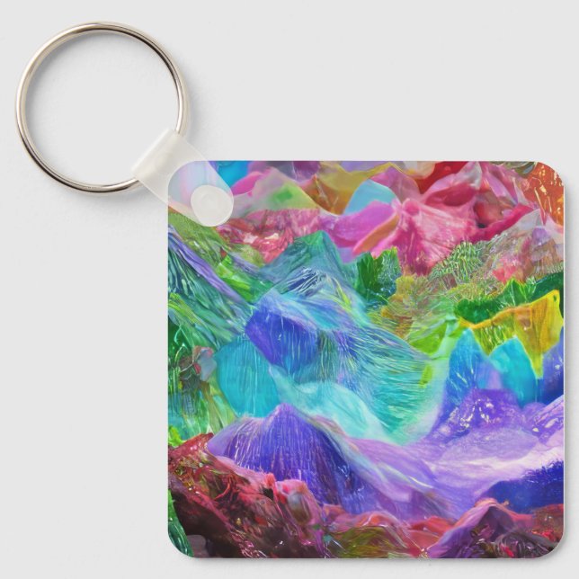 Vibrant Crystal Mountain Abstrakt Nyckelring (Framsida)