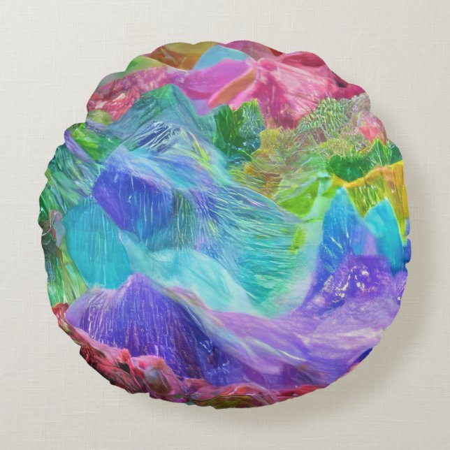Vibrant Crystal Mountain Abstrakt Rund Kudde (Framsidan)