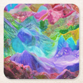 Vibrant Crystal Mountain Abstrakt Underlägg Papper Kvadrat
