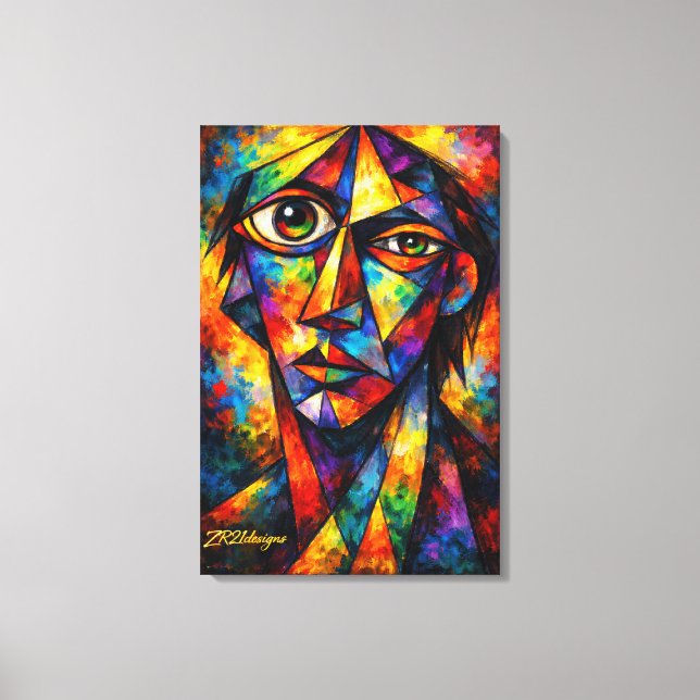 Vibrant Cubist Face Abstract Modern Art Canvastryck (Framsida)
