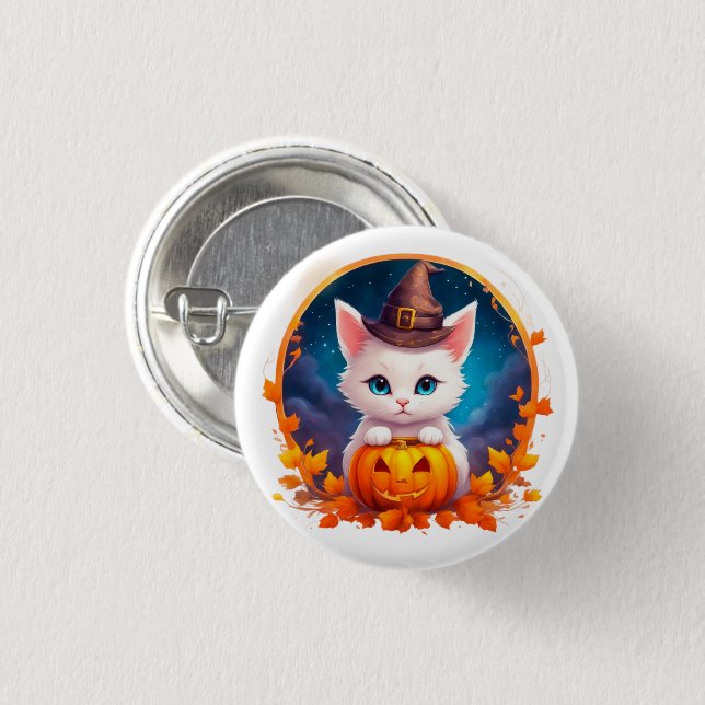 Vibrant cute kitten halloween  knapp (Framsida & baksida)