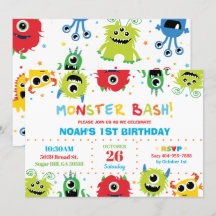 Vibrant Cute Little Monsters Boy 1st Birthday
