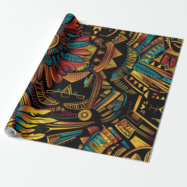 Vibrant Cyan "Aztec Dream" Artle Wrapping Papper Presentpapper (Utrullad)