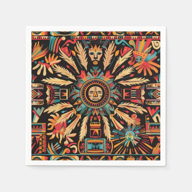 Vibrant Cyan "Aztec Dream" Cocktail Pappra Napkins Pappersservett (Framsidan)